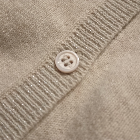 Kier + J Women's XL V-Neck Cream Off White Sparkle Shimmer 100 Cashmere Cardigan - Picture 7 of 10